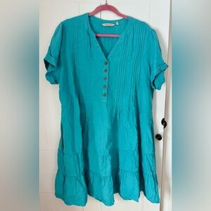 Soft Surroundings Linen Teal Button-Down Dress PXL
